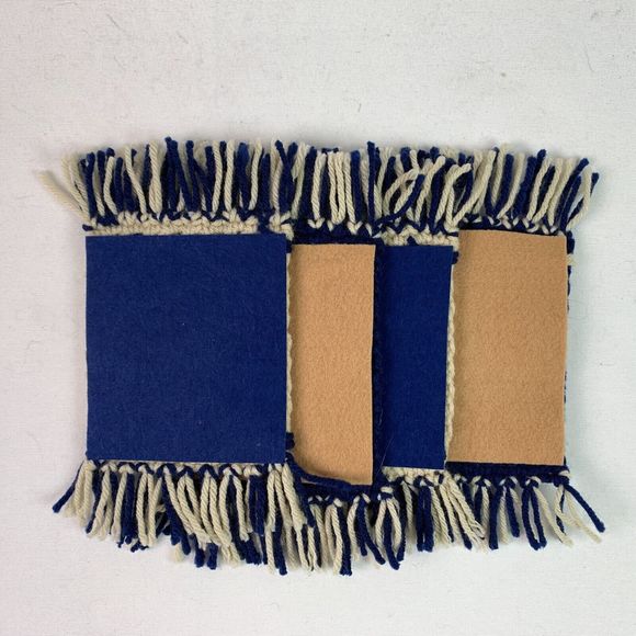 Mug Rugs Coasters Handmade Crochet Navy Blue Beige Fringe Felt Back Set of 4 - Picture 6 of 10